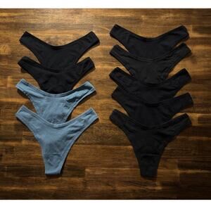 Set of 9 Quince Women’s Small Thong Organic Cotton Stretch High Cut Panties